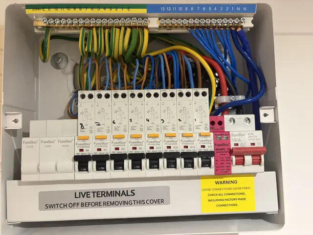 Fuse board upgrade in Chiswick — open consumer unit with full bank of RCBOs and SPD